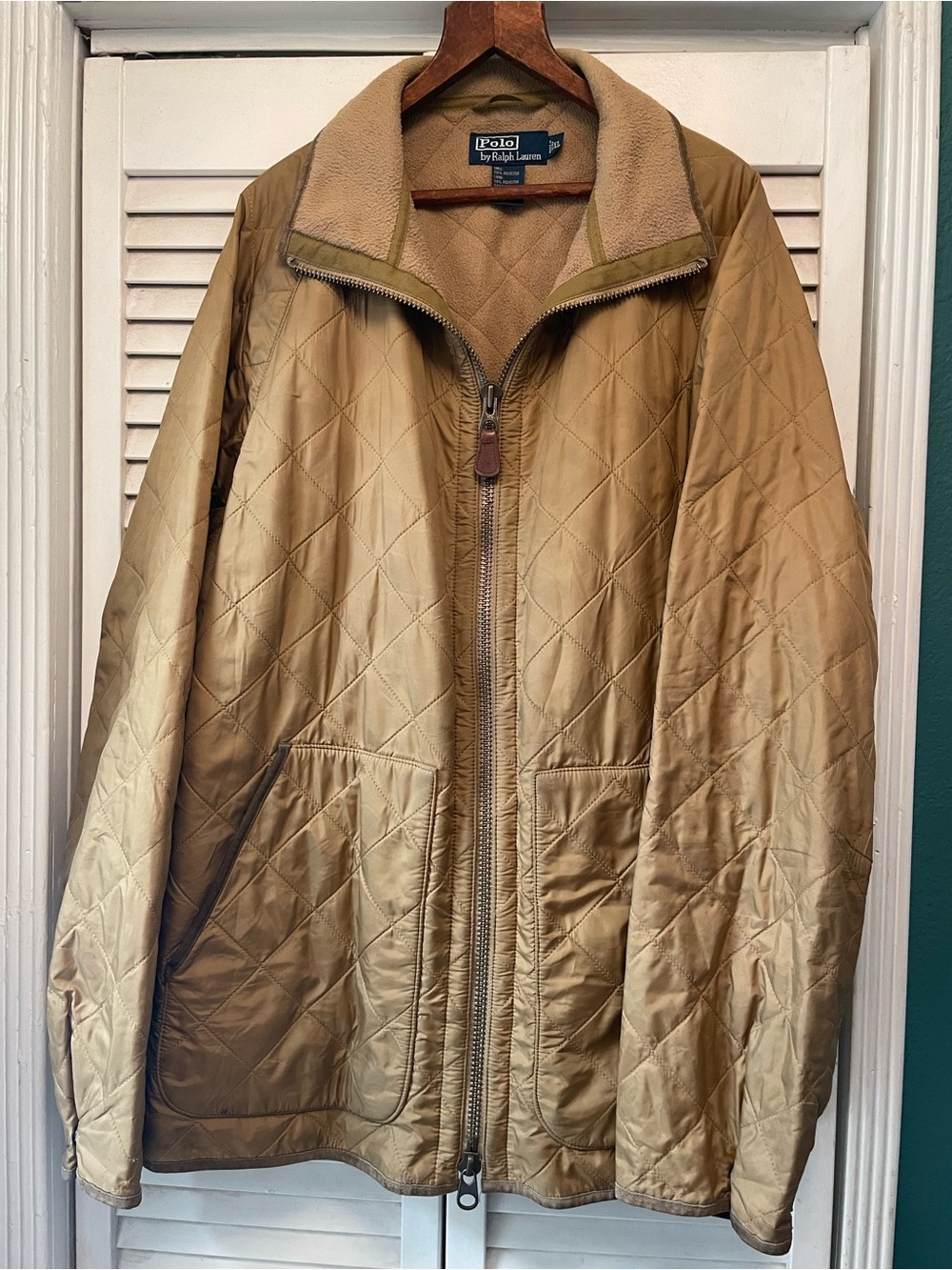 Ralph Lauren Quilted Jacket in Tan with Fleece Collar XL